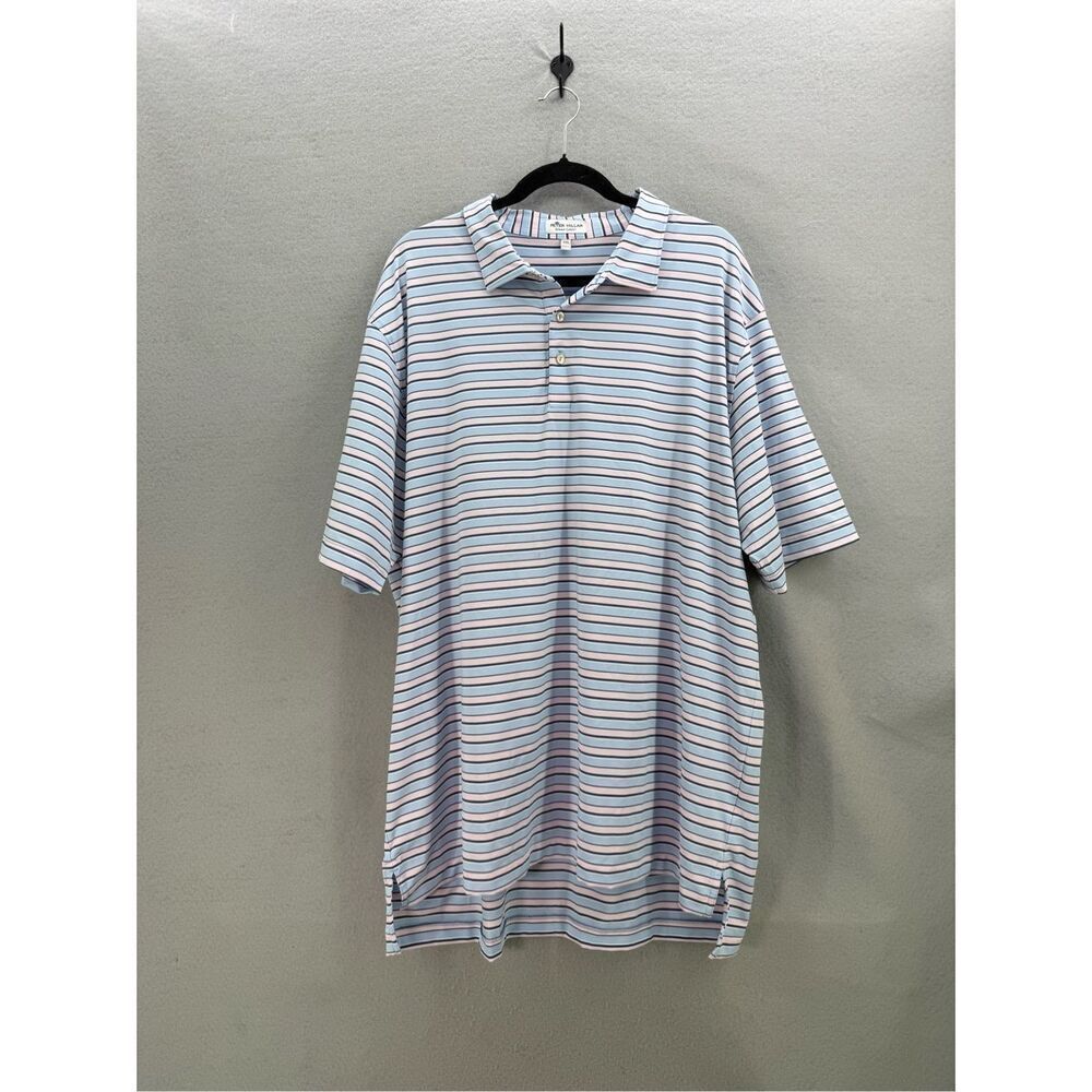 Peter Millar Mens Blue Striped Napa Valley Summer Comfort Polo Shirt Size 2XL
